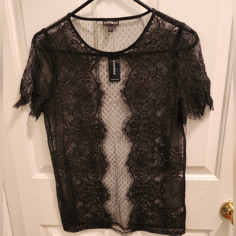Express Women's Lace Top-Black New Size Small Sheer